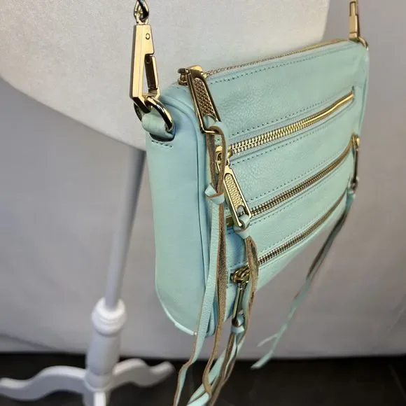 Rebecca Minkoff Crossbody Mini Bag Leather Purse Studded 5 Zip Mint Clutch Tote - Picture 12 of 16